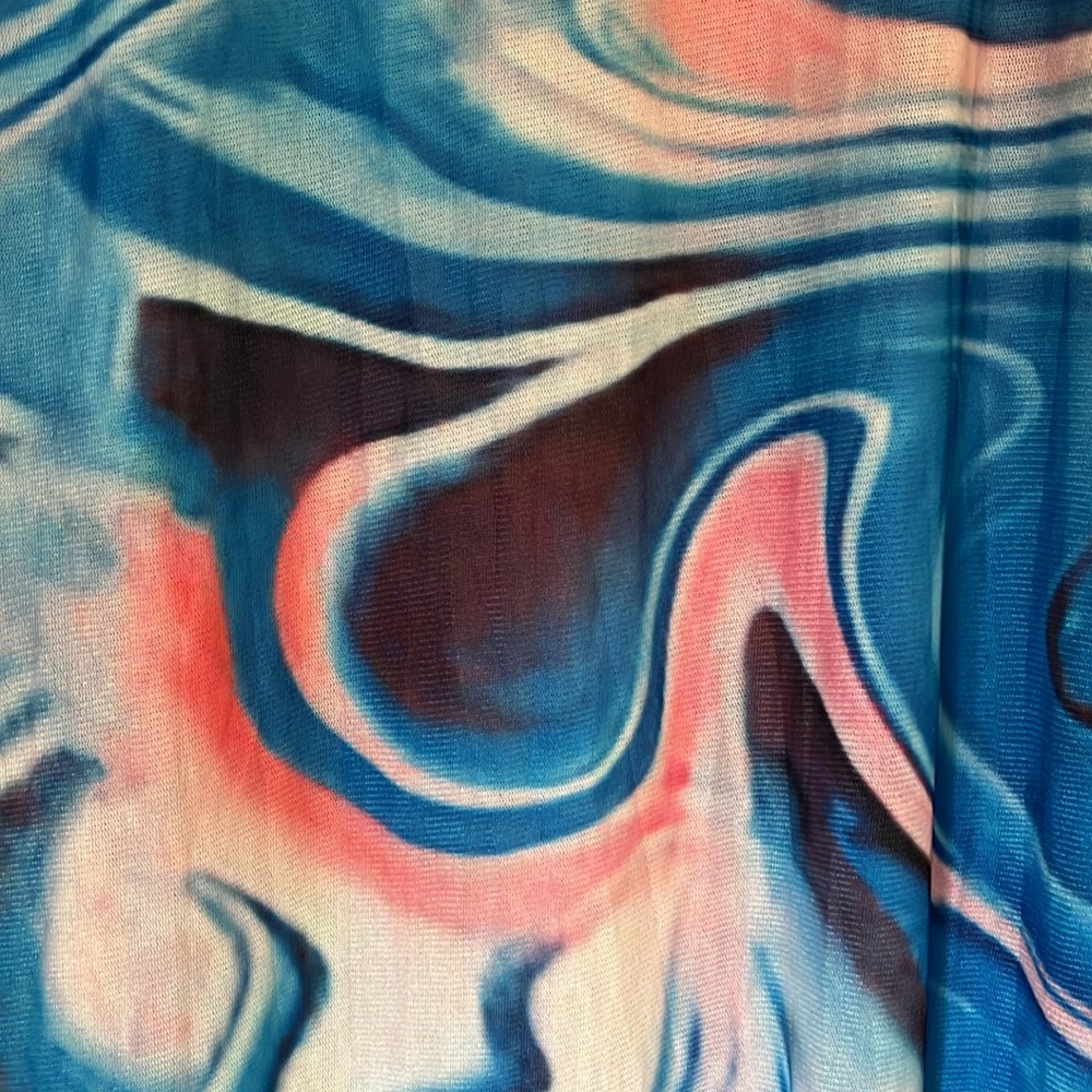 Tie-Dye Maxi Dress Sheer Mesh Swimsuit Coverup Size XL Stretchy Long Sleeves - Picture 10 of 13